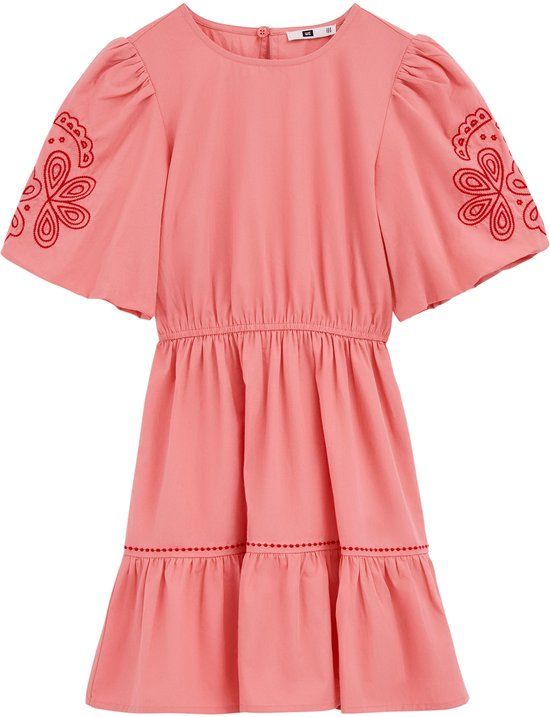 WE Fashion Meisjes jurk met embroideries Coral Pink