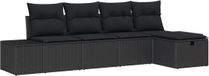 vidaXL Bankstel 6-zits polyrattan zwart/zwart inclusief kussen