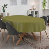 ANRO Tafelkleed Olijfgroen linnenlook Ovaal 220x140cm Met sierband Afwasbaar Waterafstotend