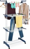 Merkloos Relaxdays Droogtoren met wieltjes - 3 verdiepingen - 179 x 126 x 63,5 cm - Metaal - Wit/Blauw