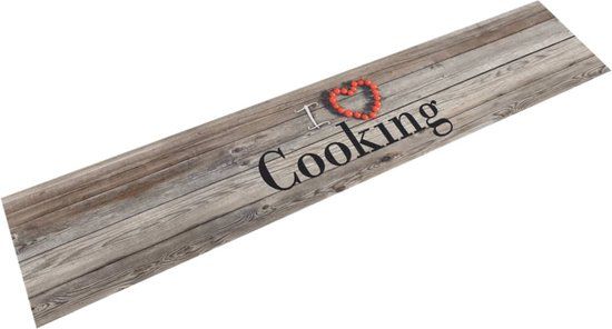 vidaXL Keukenmat wasbaar cooking-print 60x300 cm fluweel grijs