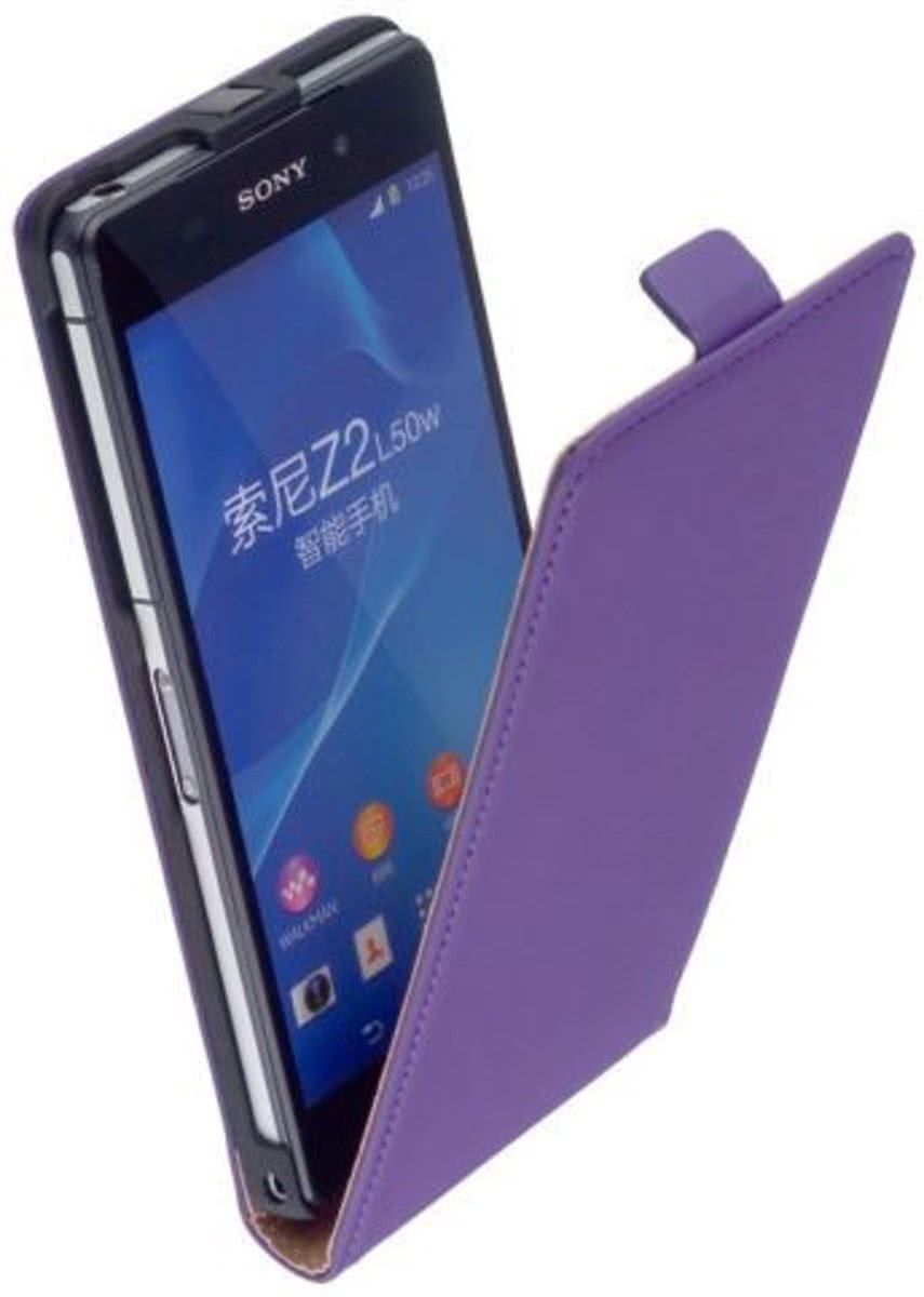LELYCASE Paars Lederen Flipcase Telefoonhoesje Sony Xperia Z2