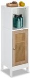 Merkloos Relaxdays Badkamerkast met 3 vakken, rotandeur, 96,5 x 30 x 30 x 30 cm, wit/naturel