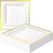 MATANA 20 witte plastic dessertborden met gouden rand (vierkant, 16,5 cm)