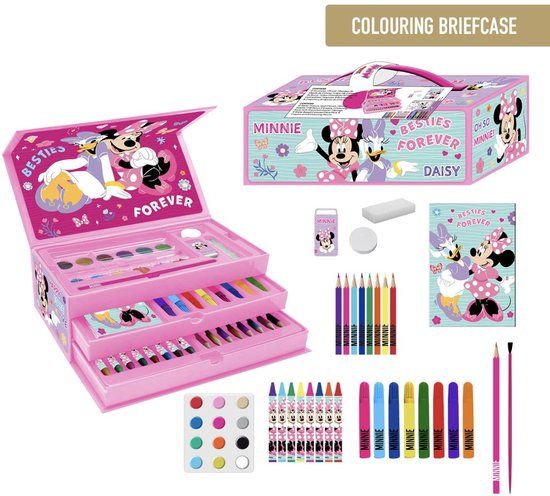 CERDÁ LIFE'S LITTLE MOMENTS Minnie Mouse Knutseldoos Meisjes – 44-delig Tekenpakket – Kleuren & Verven met Besties Forever