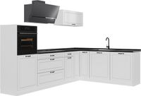 Vicco Hoekkeuken R-Line, Wit landelijk/Wit, 287 cm zonder werkblad