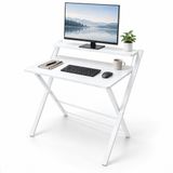 Relaxdays Bureau pliant - avec rehausseur d'écran - blanc