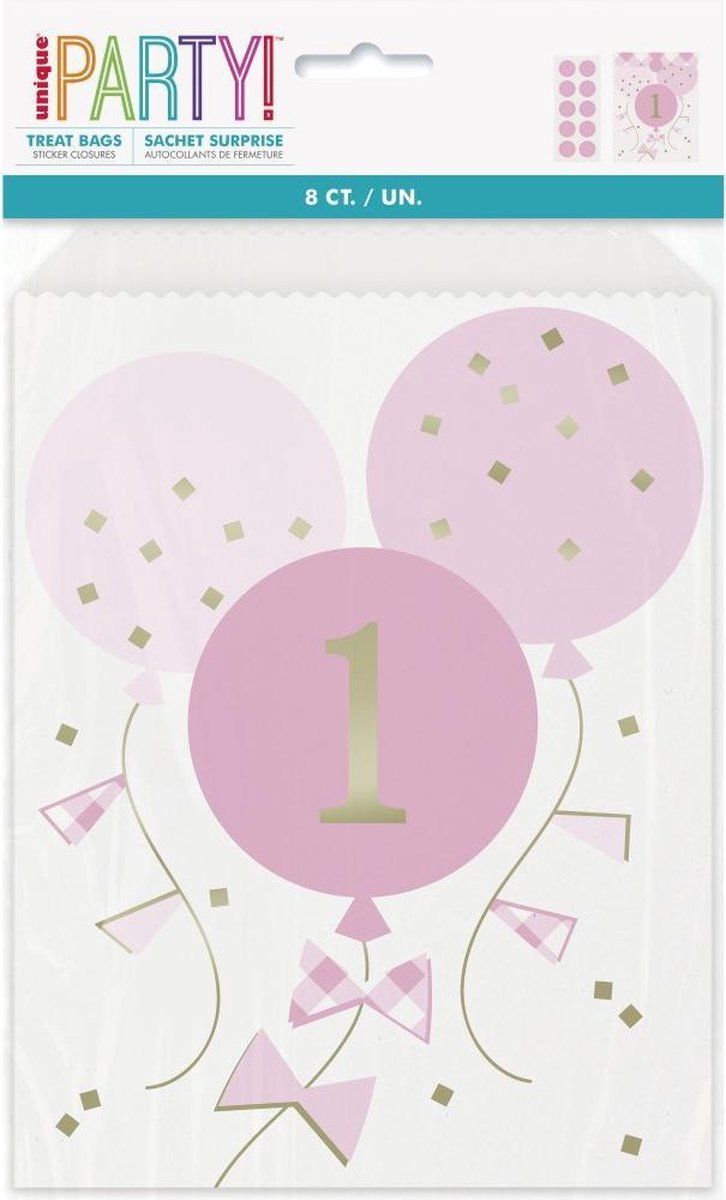 Uitdeelzakjes 1 Jaar Roze 8st