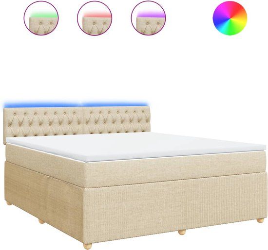 vidaXL Boxspring met matras stof crèmekleurig 180x200 cm