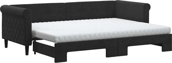 vidaXL Slaapbank met onderschuifbed en matrassen 80x200 cm fluweel zwart