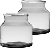 Merkloos Bloemenvaas - 2 stuks - transparant/grijs - gerecycled glas - 22 x 18 cm