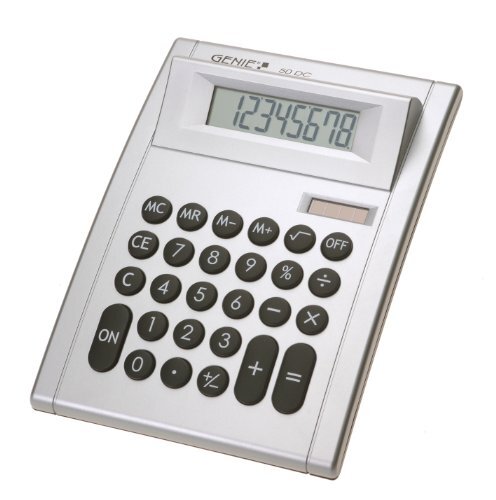 Genie 50 DC 8-cijferige desktop calculator (dual power (zonne-energie en batterij), compact design) zilver