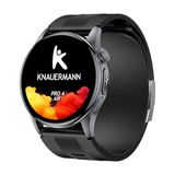 Knauermann PRO 4 Air (2026) Smartwatch & fitnesstracker voor dames en heren, AMOLED Always-On, IP66, Bluetooth 5.3, tot 25 dagen batterij, Android & iOS, zwart - rond, siliconen band