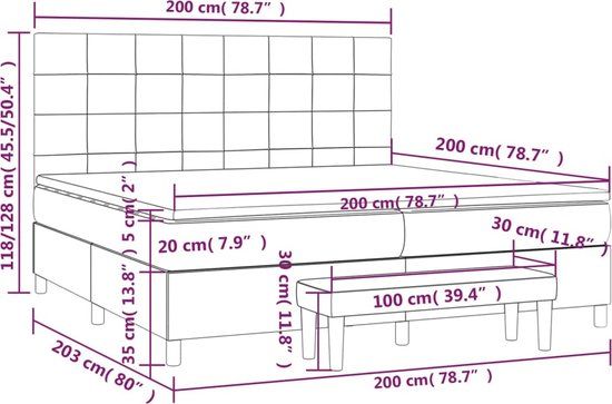 vidaXL Boxspring met matras stof donkerbruin 200x200 cm