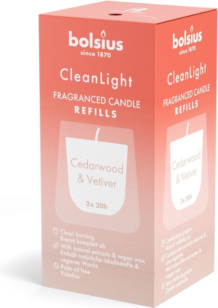 Bolsius Clean Light Geurnavulling Cedarwood & Vetiver - 2 stuks