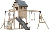 AXI Duncan Speeltoestel met Schommels, Klimrekken en Monkey Bars – Met Picknickbank - Grijze Glijbaan - FSC 100% – Speeltoren voor de tuin / buiten