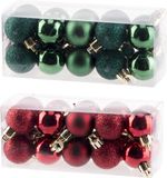 Cosy&Trendy Billiet - Vanlaere Kleine kunststof kerstballen 40x stuks - 3 cm - donkerrood en groen