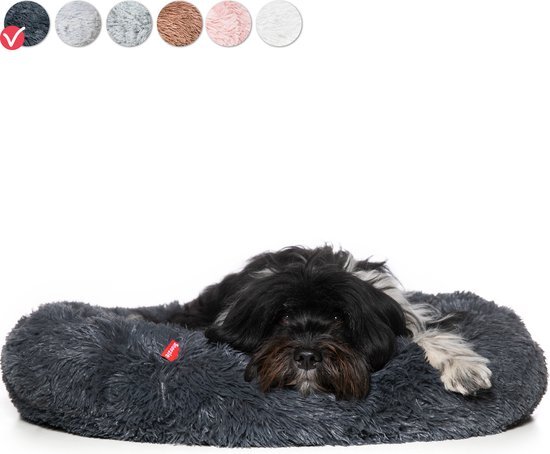 Snoozle Donut Hondenmand en Kattenmand - Superzacht en Luxe - Wasbaar - Fluffy - Hondenkussen - 70cm - Grijs donkergrijs