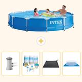 Intex Rond Frame Zwembad - 366 x 76 cm - Blauw - Inclusief Pomp - Onderhoudspakket - Solar Mat - Grondzeil - 5-delig