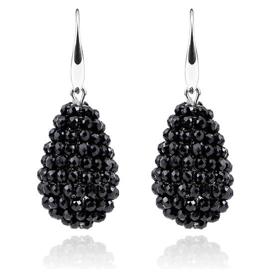 Cilla Jewels Druppel oorhangers Kristal Zwart met Zilver