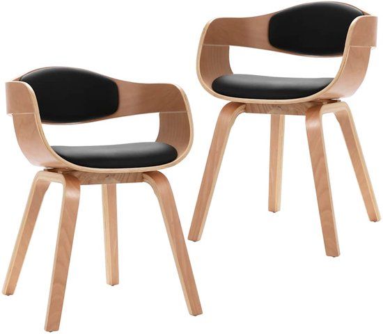 vidaXL Eetkamerstoelen - 2 stuks - Hout en Kunstleer - Lichtbruin en Zwart
