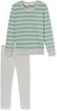 Schiesser Dames pyjama badstof - Streep - Warme winter pyjama lange mouwen - Ronde hals - Met boordjes - 48 - Groen