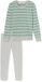 Schiesser Dames pyjama badstof - Streep - Warme winter pyjama lange mouwen - Ronde hals - Met boordjes - 48 - Groen
