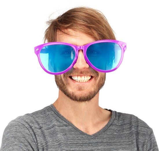 Relaxdays feestbril groot - gigantische bril - partybril - hippiebril - blauwe xxl-glazen