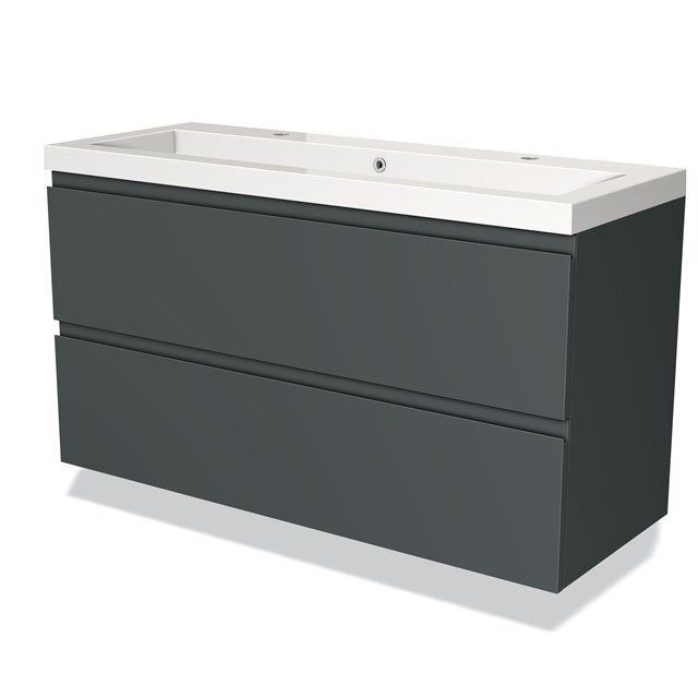 Maxaro Badkamermeubel 120cm Modulo Donkergrijs 2 Lades Greeploos Wastafel Mineraalmarmer - 6095824471499