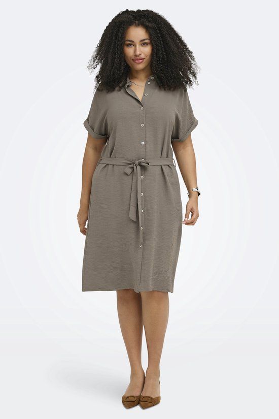 ONLY CARMAKOMA CARMETTA S/S V-NECK SH DRESS WVN NOOS Mini jurk Walnut
