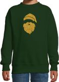 Bellatio Decorations Shoppartners Bv Kerstman hoofd Kerst sweater - groen met gouden glitter bedrukking - kinderen - 98/104