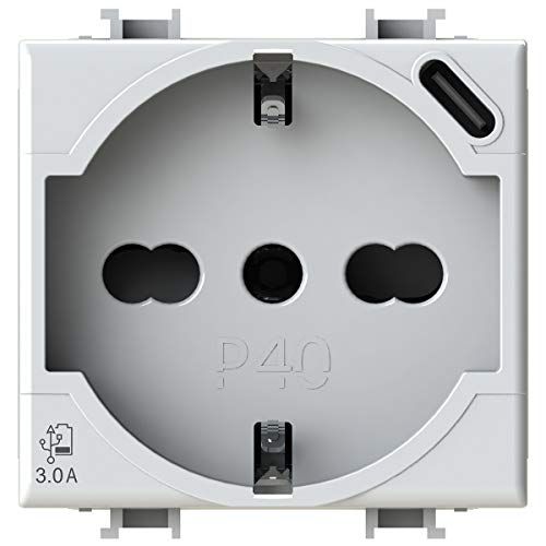 4Box P40 USB3.0 Schuko-stopcontact type P40 met geïntegreerde 3 ampère USB-voeding type C compatibel met Bticino Matix wit