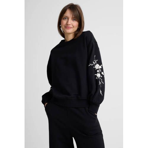 Anytime Anytime sweater met borduursel zwart