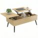 Table basse relevable avec double plateau, table de salon avec compartiment caché et pieds en métal, bois naturel