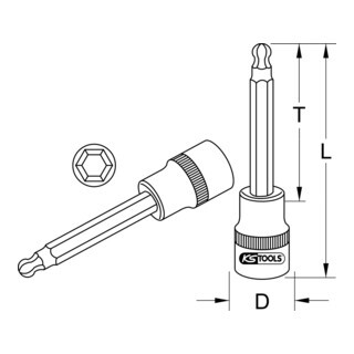 KS Tools KS Tools 1/2" CHROMEplus bit dopsleutel XZN, lang, M8 Aantal:1