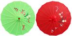 Merkloos Aziatische Chinese decoratie paraplu - lichtgroen / rood - 41 cm - D56 cm - sfeer thema - nylon