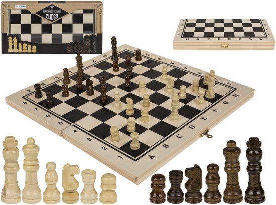 Houten schaakspel - Inklapbaar schaakbord 34 x 34cm - Reis schaakbord met schaakstukken