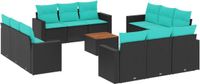 vidaXL 13-delige Loungeset met kussens polyrattan zwart