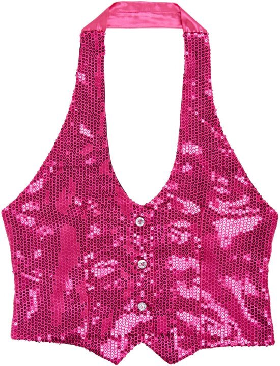 Widmann Dames Pailletten Vest Roze Vrouw XL Carnaval kostuum Verkleedkleding