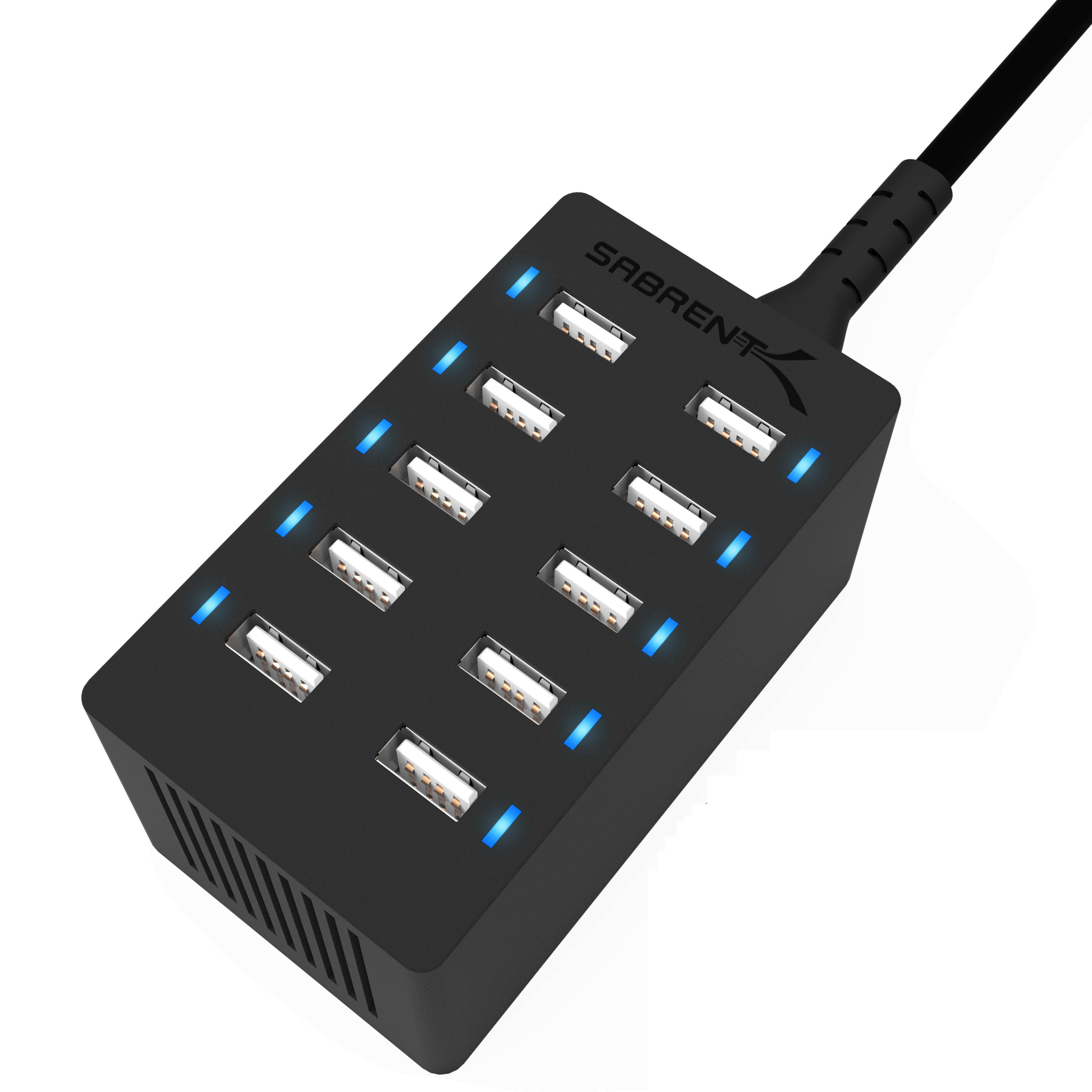 Sabrent AX-TPCS - USB Charger - 10 Ports - 60W - Black
