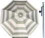 Parasol sans marque avec piquet de sol en métal - argent/blanc rayé - polyester - Dia 200 cm