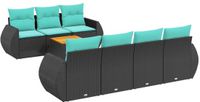 vidaXL 8-delige tuinbankset met kussens, zwart, polyrotan