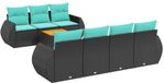 vidaXL Ensemble de banc de jardin 8 pièces avec coussins, noir, polyrotin