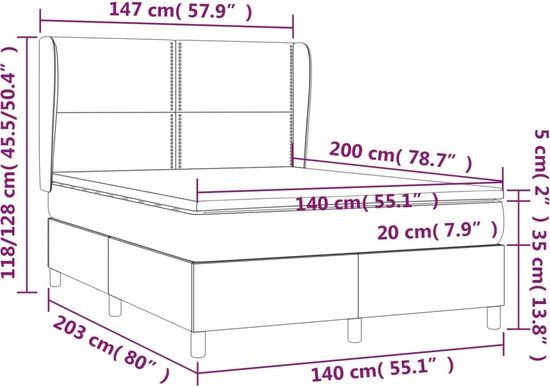vidaXL Boxspring met matras stof lichtgrijs 140x200 cm