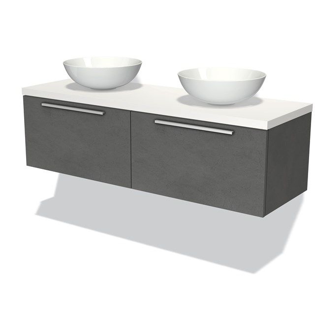 Maxaro Badkamermeubel Modulo Plato 140cm Donkergrijs Beton 2 Lades Vlak Mat Wit