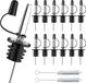 Sans marque Lot de 12 becs verseurs de bouteille en acier inoxydable avec bouchons en caoutchouc et brosse de nettoyage - Noir