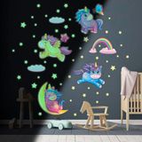 Ambiance Sticker Lichtgevende sticker - EENHOORNS IN DE STERREN - Fluorescerende muur-/plafondsticker voor kinderen - 95x60cm