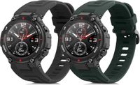 kwmobile 2x horlogebandjes geschikt voor Huami Amazfit T-Rex / T-Rex Pro bandje - Smartwatch bandjes van TPU - Activity tracker horloge band in donkergroen / grijs