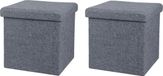 Urban Living Poef/hocker - 2x - opbergbox zit krukje - grijs - linnen/mdf - 37 x 37 cm - opvouwbaar