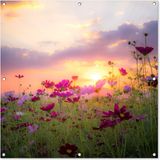 Merkloos / Sans marque GreatGardenPosters B.V. Tuinposter 100x100 cm - Zonsondergang - Bloemen - Roze - Natuur - Groen